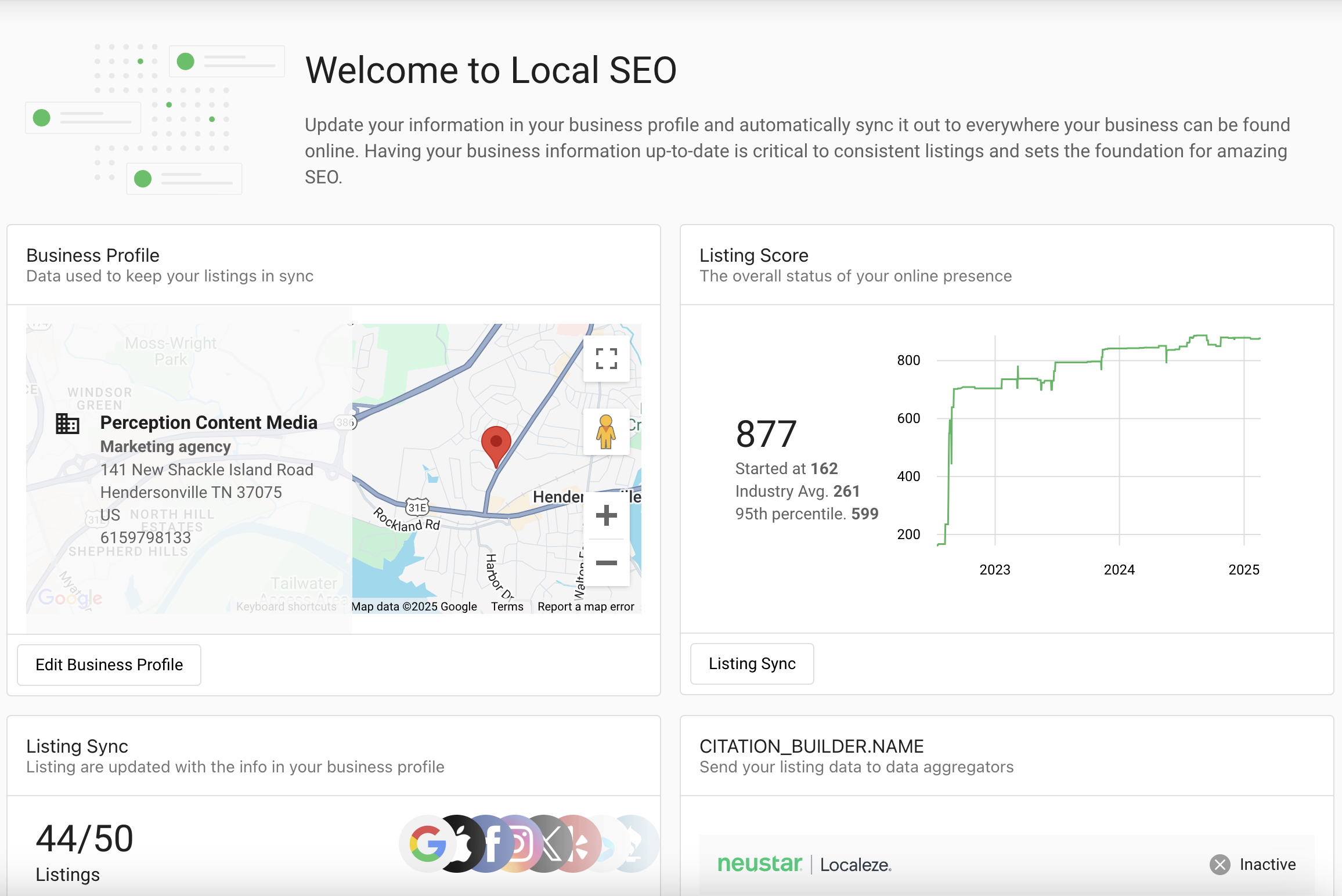 screenshot of Local SEO tool on marketing dashboard